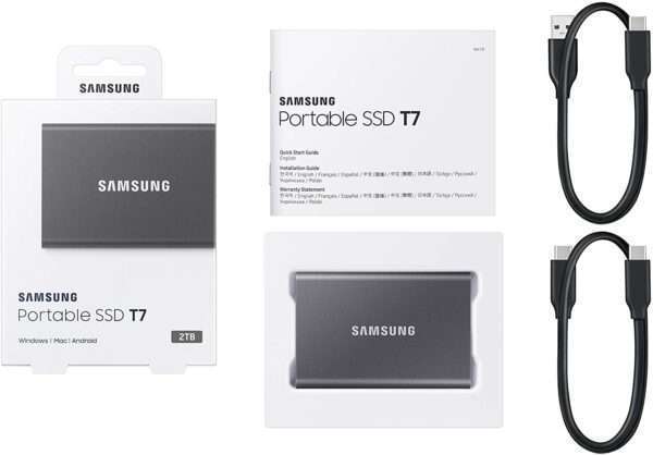 Samsung T7 MU-PC1T0T/WW | Disque SSD externe portable 1 To - USB 3.2 - Sécurisation par mot de passe - 1050 Mo/s