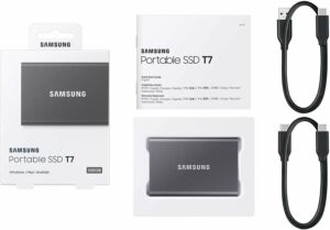 Samsung T7 MU-PC500T/WW | Disque SSD externe portable 500Go - USB 3.2 - Sécurisation par mot de passe - 1050 Mo/s