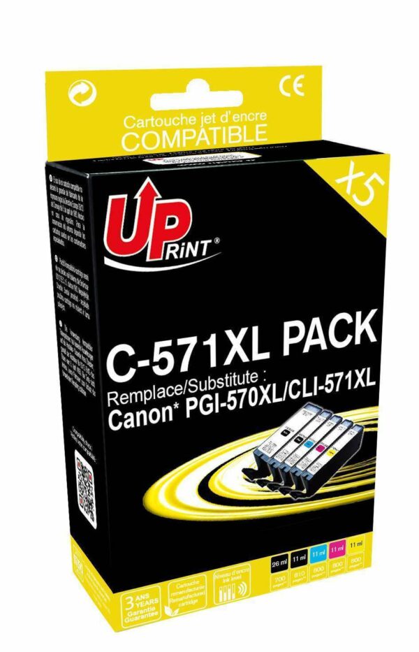 UPRINT C-571XL 2BK/C/M/Y PACK 5 CARTOUCHES COMPATIBLES AVEC CANON PGI-570XL / CLI-571XL