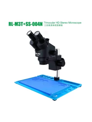 Microscope Trinoculaire avec socle aluminium et tapis silicone Relife RL-M3T+SS-004N Bleu